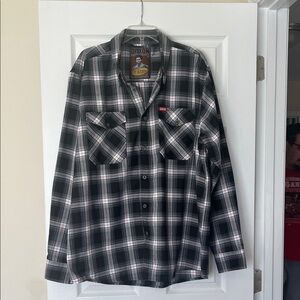 DIXXON Kramer Black and White Plaid Shirt with Red Accents